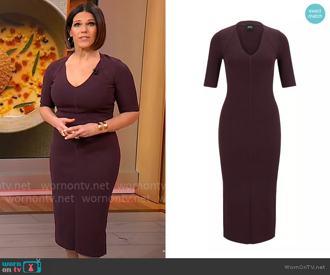 BOSS V-Neck Knitted Dress with Cropped Sleeves worn by Dana Jacobson on CBS Mornings