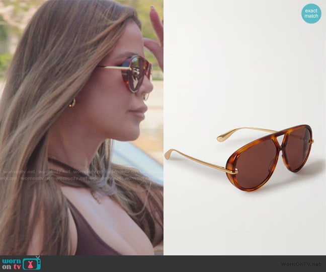 Bottega Veneta Drop oversized aviator sunglasses worn by Khloe Kardashian (Khloe Kardashian) on The Kardashians