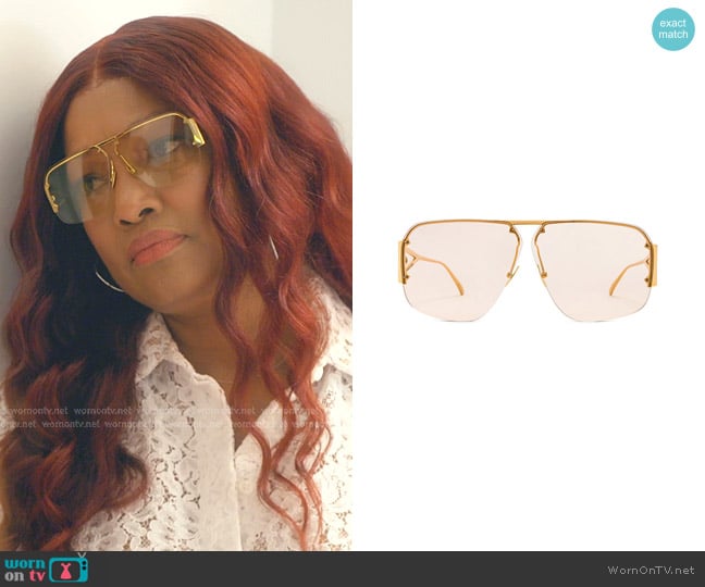 Bottega Veneta Triangle Pilot Sunglasses worn by Garcelle Beauvais on The Real Housewives of Beverly Hills