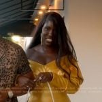 Bozoma’s metallic off-shoulder mini dress on The Real Housewives of Beverly Hills