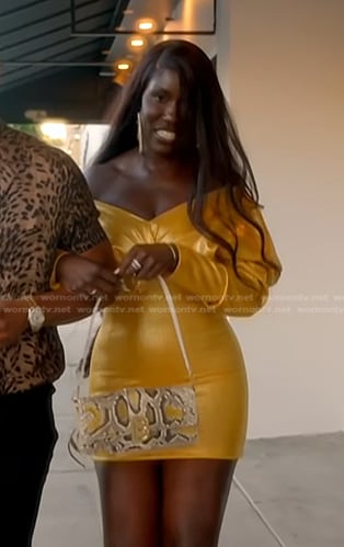 Bozoma’s metallic off-shoulder mini dress on The Real Housewives of Beverly Hills
