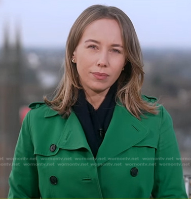 Britt Clennett’s green trench coat on Good Morning America