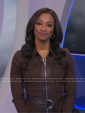 Brittany’s brown leather trim zip dress on Good Morning America