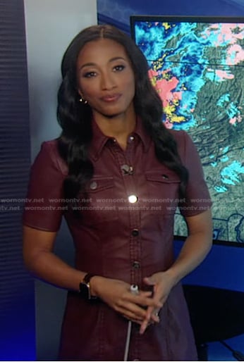 Brittany’s burgundy short sleeve leather dress on Good Morning America