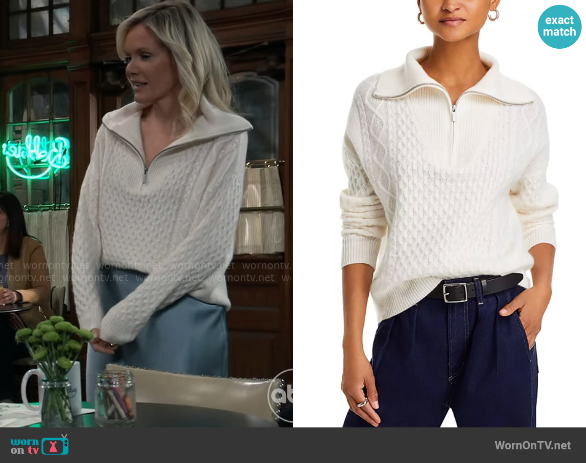 C by Bloomingdales Cashmere Quarter Zip Cable Knit Sweater worn by Ava Jerome (Maura West) on General Hospital