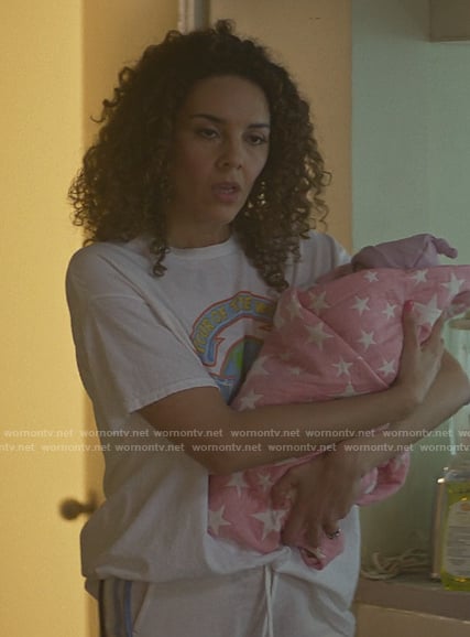 Carmen’s white Van Halen printed tee on Cobra Kai