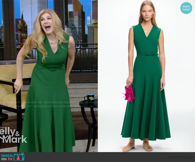Carolina Herrera Sleeveless Belt-Detailed Crepe Dress worn by Connie Britton on Live with Kelly and Mark