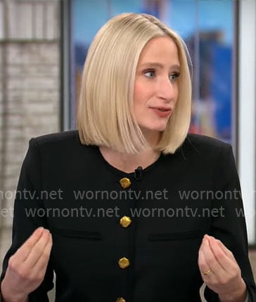 Caroline Polisi’s black jacket with gold buttons on CBS Mornings