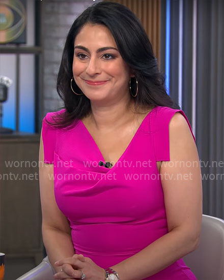 Celine Gounder’s pink sleeveless dress on CBS Mornings