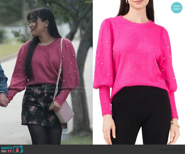 Chaus Imitation Pearl Juliet Sleeve Sweater worn by Lily (Artemis) on Sweet Magnolias
