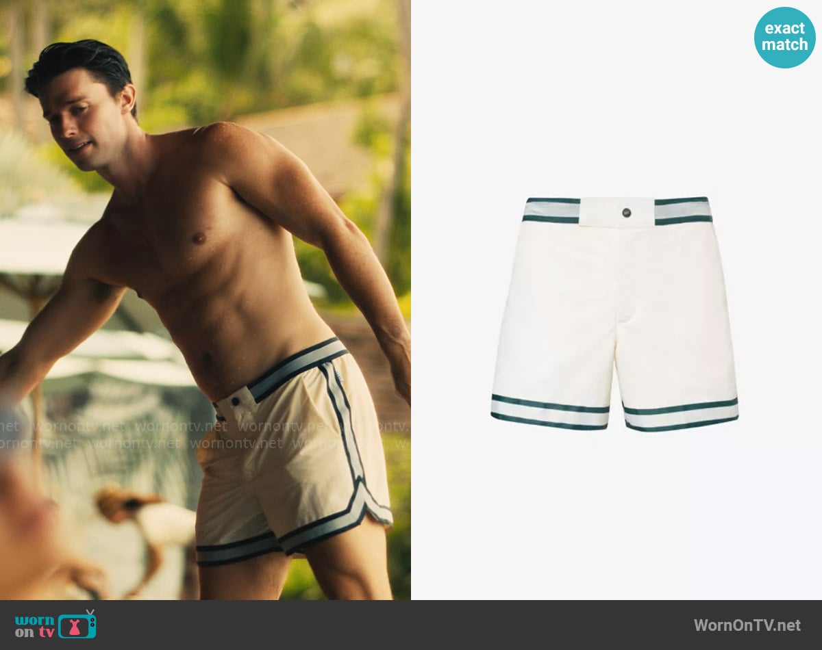 WornOnTV: Saxon's white swim shorts with striped trim on The White
