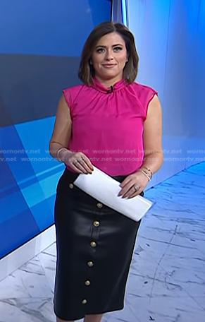 Chloe’s black leather skirt with gold buttons on Today