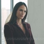 Chloe’s burgundy velvet blazer and pants on Elsbeth