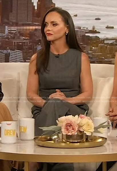 Christina Ricci’s gray stripe vest and pants on The Drew Barrymore Show