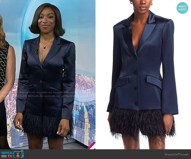 Cinq a Sept Joel Feather Hem Dress in Navy worn by Ego Nwodim on Today