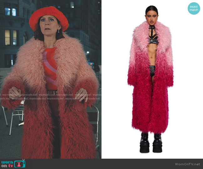 Club Exx Astro Arctic Faux Fur Coat in Pink Ombre worn by Elsbeth Tascioni (Carrie Preston) on Elsbeth