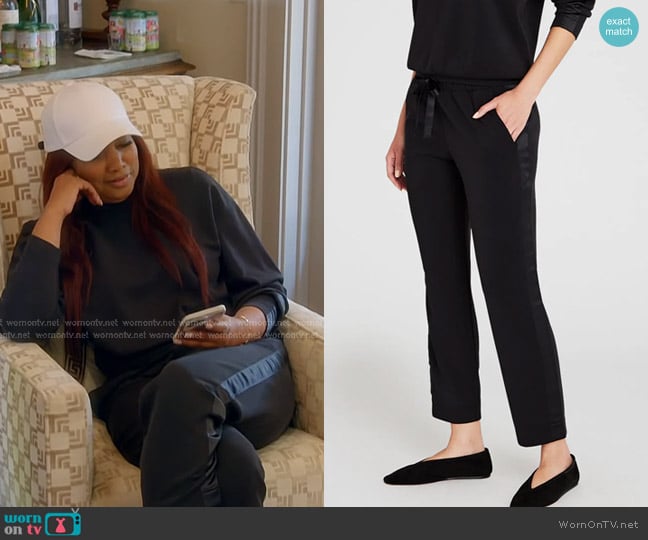 Club Monaco Satin Stripe Pant worn by Garcelle Beauvais on The Real Housewives of Beverly Hills
