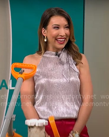 Courtney Cason’s metallic tie neck top on CBS Mornings