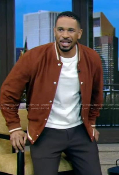 Damon Wayans Jr’s brown bomber jacket on Live with Kelly and Mark