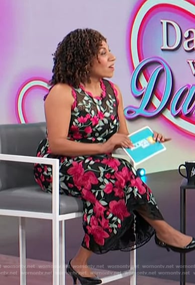 Damona’s floral embroidered dress on Access Hollywood