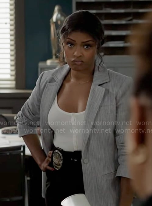 Daphne’s blue brushed print blazer on High Potential