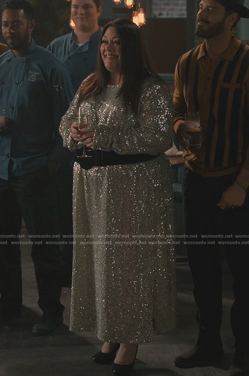 Dana’s silver sequin dress on Sweet Magnolias