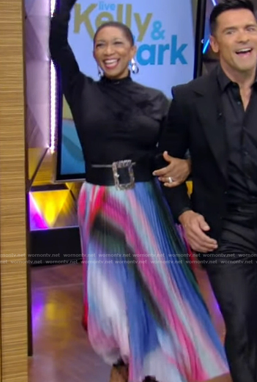 Deja Vu’s tie dye pleated skirt on Live with Kelly and Mark