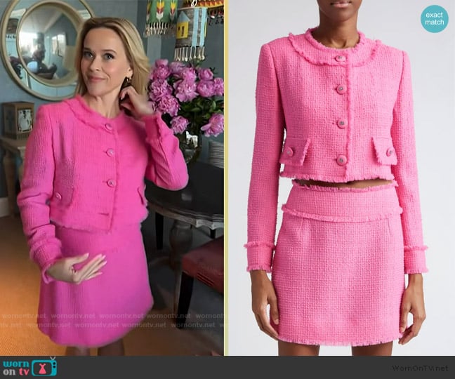 Dolce and Gabbana Crop Raschel Tweed Jacket worn by Reese Witherspoon on Access Hollywood