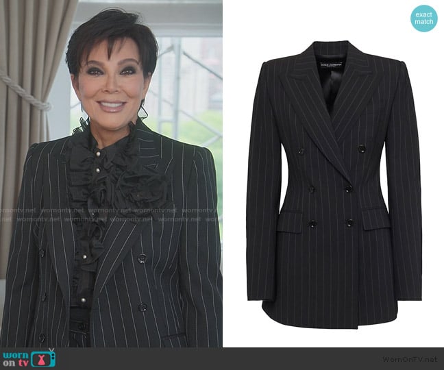 Dolce & Gabbana Pinstripe double breast blazer worn by Kris Jenner (Kris Jenner) on The Kardashians