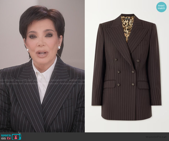Dolce & Gabbana Pinstripe double breast blazer worn by Kris Jenner (Kris Jenner) on The Kardashians