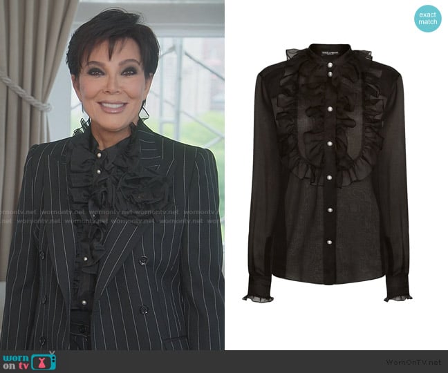 Dolce & Gabbana Ruffle Detailed Shirt worn by Kris Jenner (Kris Jenner) on The Kardashians