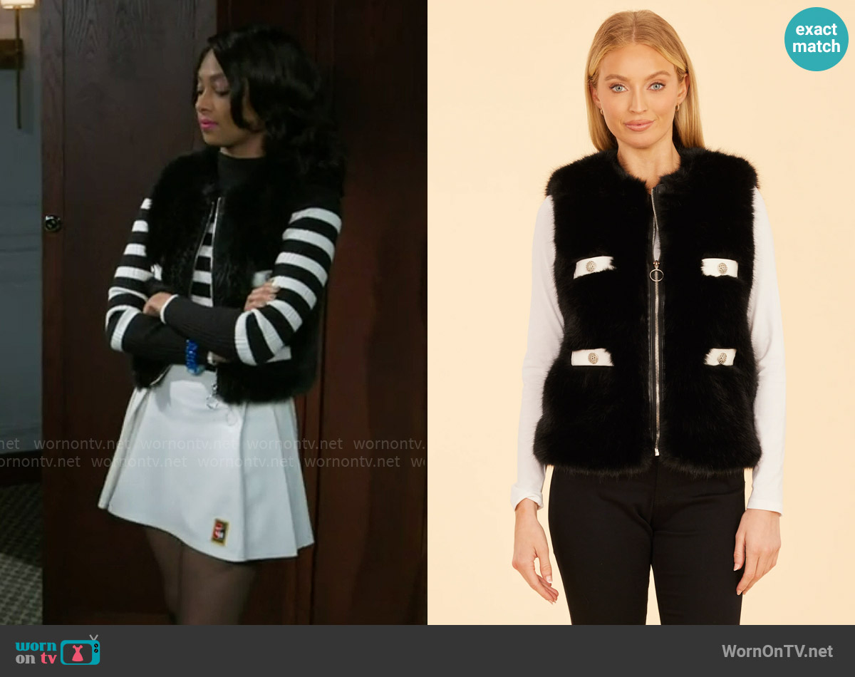 Dolce Cabo Faux Fur Lux Vegan Leather Trimmed Vest worn by Kat Richardson (Colby Muhammad) on Beyond the Gates