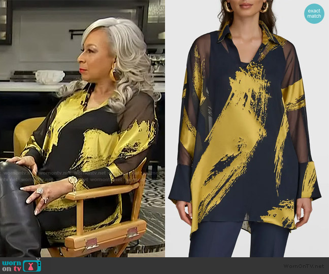 Donna Karan New York Print Collar Tunic Top worn by Tamara Tunie on Access Hollywood