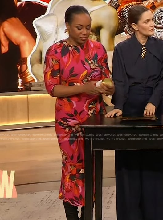 Dr Kameelah Phlillips’s floral print mesh dress on The Drew Barrymore Show