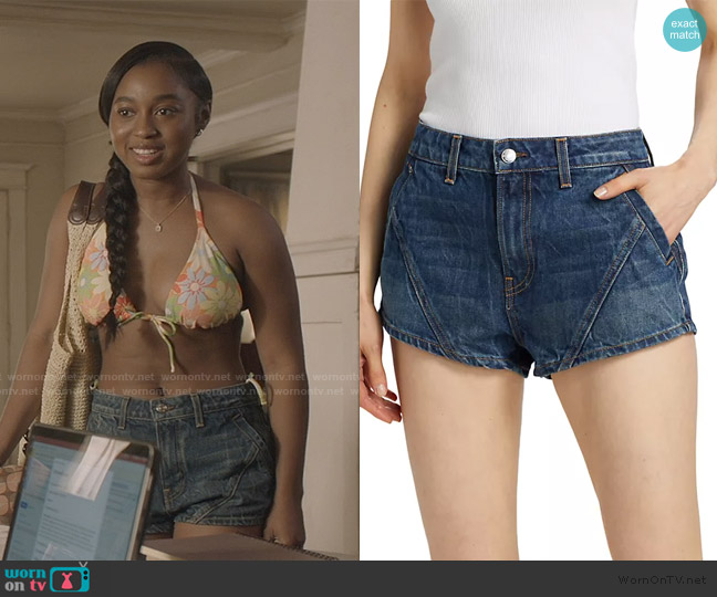 Eb Denim Hart Moto Denim Shorts worn by Amina Simms (Alexis Chikaeze) on All American