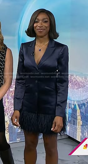 Ego Nwodim’s navy feather hem blazer dress on Today