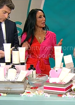 Elizabeth Werner’s red and pink tie front dress on CBS Mornings