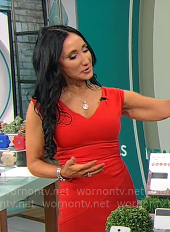 Elizabeth Werner’s red v-neck dress on CBS Mornings