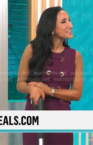 Elizabeth Werner’s purple grommet detail dress on CBS Mornings