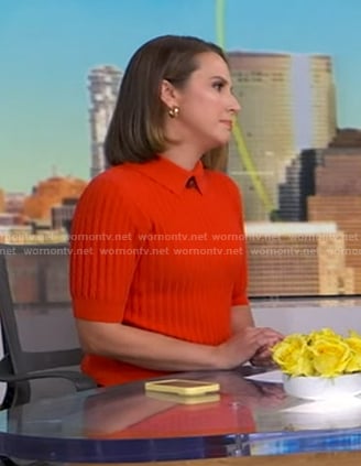 Elizabeth’s red knit collared sweater on Good Morning America