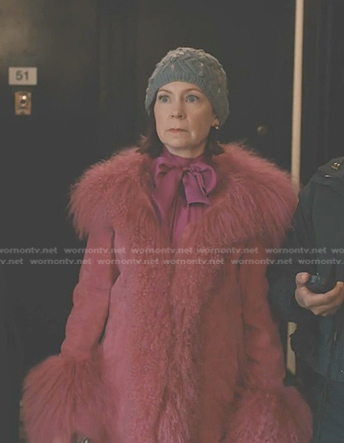 Elsbeth’s pink fur trim coat on Elsbeth
