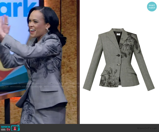 Erdem Floral-print blazer worn by Linsey Davis on Live with Kelly and Mark