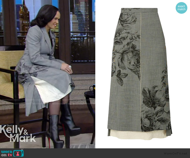 Erdem floral-print midi skirt worn by Linsey Davis on Live with Kelly and Mark