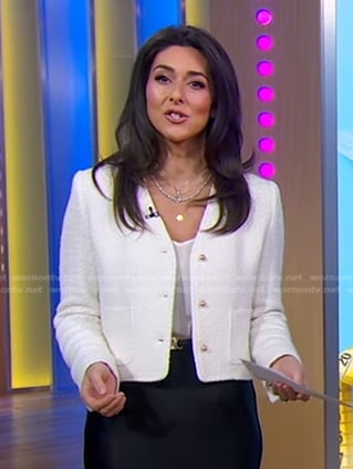 Erielle’s white v-neck tweed jacket on Good Morning America
