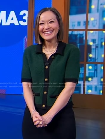 Eva’s green short sleeve cardigan on Good Morning America