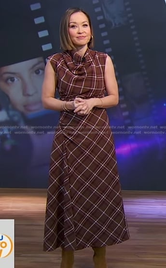 Eva’s plaid draped dress on Good Morning America