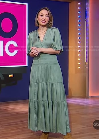 Eva’s green smocked maxi dress on Good Morning America