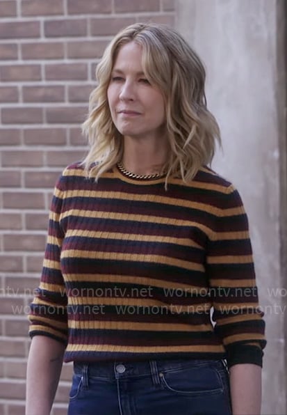 Eve’s striped sweater on Shifting Gears