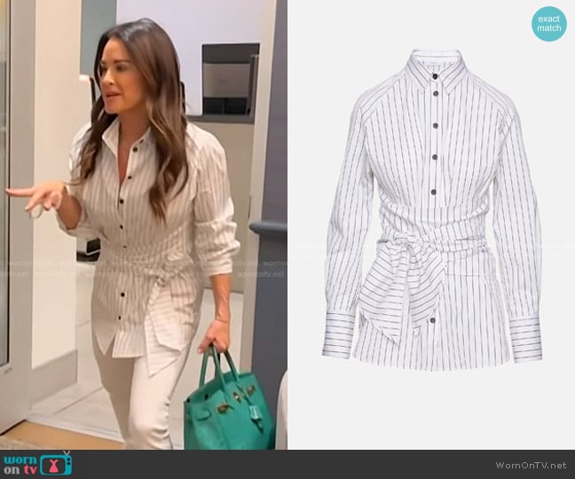Ferragamo Striped Wrap Shirt worn by Kyle Richards on The Real Housewives of Beverly Hills