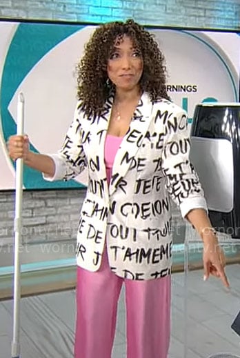 Gabrielle Kerr’s lettering print blazer on CBS Mornings